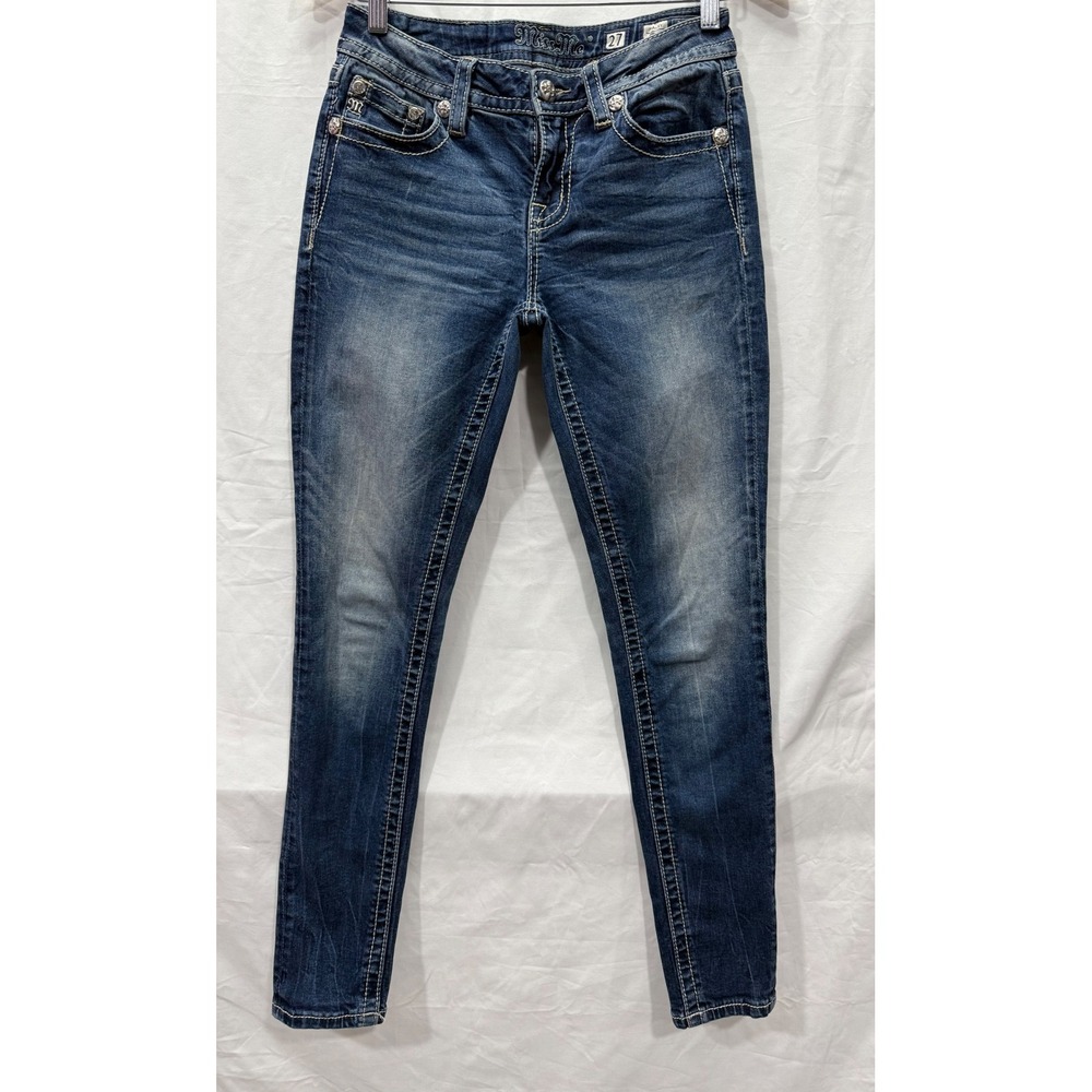 Miss Me Hailey Skinny Jeans Blue Embellished Wing Flap Pocket M5082S73 Size 27